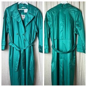BRITISH MIST Emerald Green Double-Breasted Trench Coat, Size 16